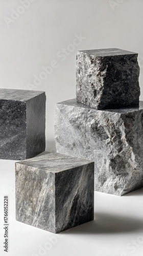 Varied Stone Cubes Arranged on a Neutral Background Showcasing Different Text...