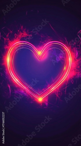 Bright Neon Heart Design Glowing on Dark Background for Romantic Themes