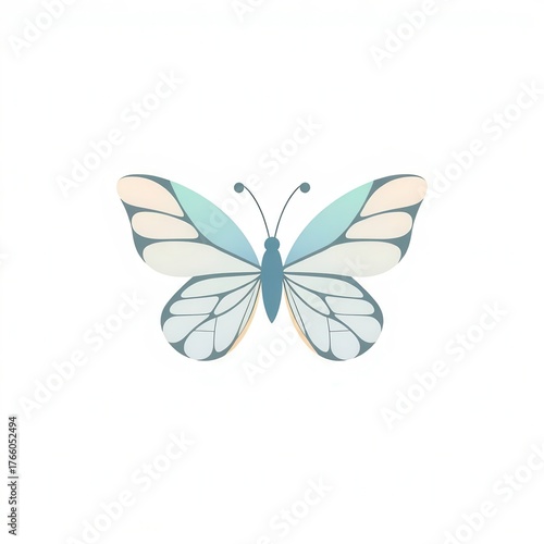An illustration of a butterfly with a delicate design, light pastel hues and intricate wings.