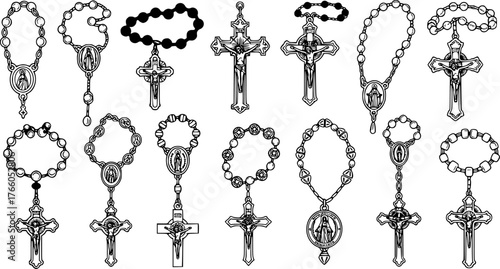 Set of Rosary Beads Silhouette – Religious Prayer Beads Collection for Illustrator
