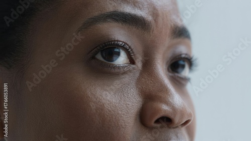 Close-up of a womans face focusing on her eyes capturing a moment of thought or reflection