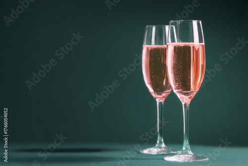 Elegant Pink Drinks in Crystal Glasses Against a Dark Green Backdrop Create a...