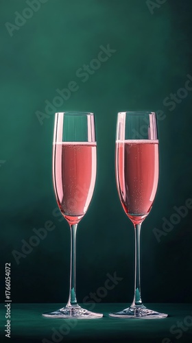 Sparkling Pink Drinks in Elegant Glasses on Dark Green Background for Joyful ...