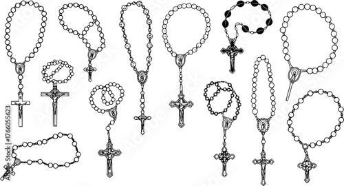 Set of Rosary Beads Silhouette – Religious Prayer Beads Collection for Illustrator
