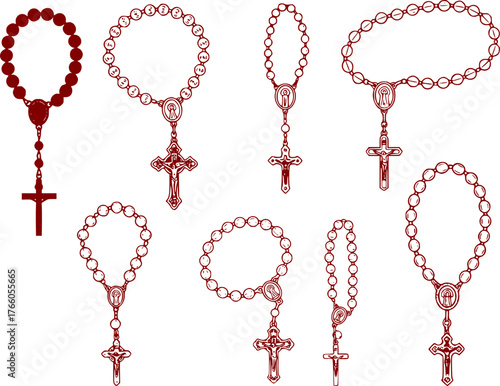 Set of Rosary Beads Silhouette – Religious Prayer Beads Collection for Illustrator
