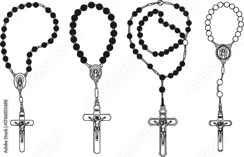 Set of Rosary Beads Silhouette – Religious Prayer Beads Collection for Illustrator
