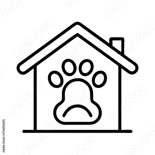 3d illustration of simple line art icon of a house with a paw print inside