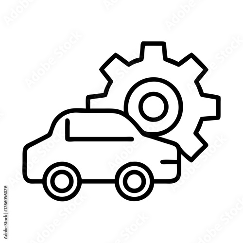 3d illustration of car icon with gear symbol, representing automotive industry, repair, maintenance, and engineering