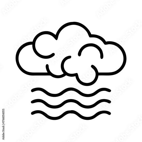 3d illustration of stylized cloud icon with wavy lines below, representing weather or data flow