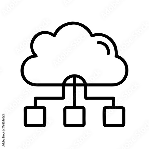 3d illustration of cloud network icon featuring a cloud connected to three square nodes below, representing cloud services or data synchronization