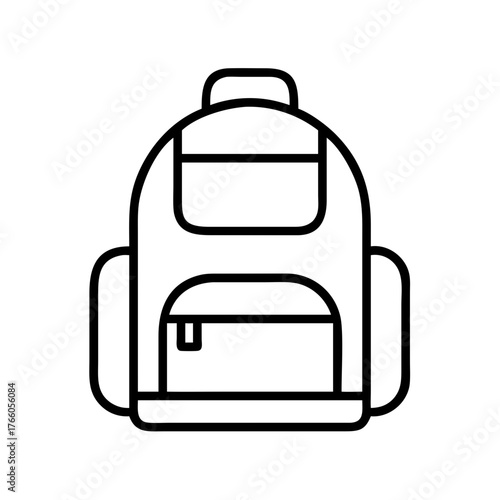 3d illustration of simple black and white line art icon of a backpack