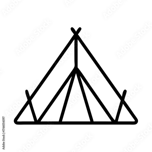 3d illustration of minimalist black line art of a teepeestyle tent