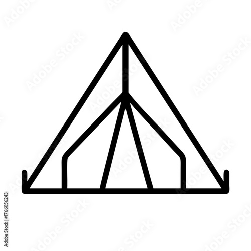 3d illustration of simple black outline drawing of a triangular camping tent