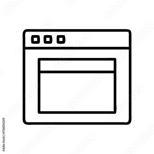 3d illustration of a simple line art icon representing a computer window with three squares and a blank content area