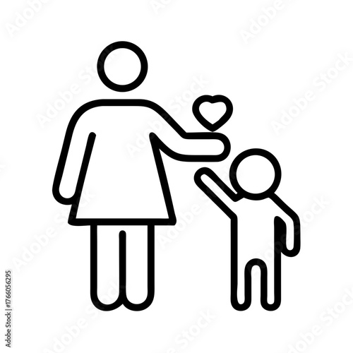 3d illustration of mother holding a heart above a childs head, symbolizing love and care