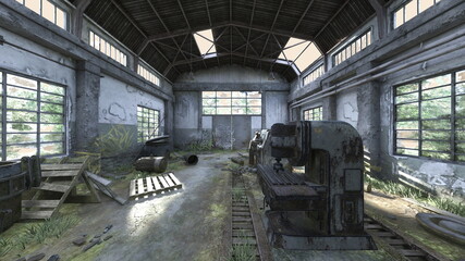 Tableau sur toile  廃墟倉庫　3DCGレンダリング  © tsuneomp