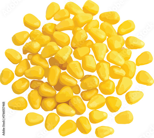 Pile of yellow corn kernels isolated on white background