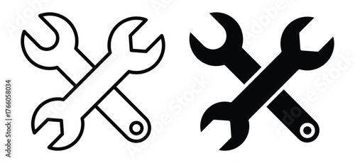 Crossed Wrenches Icon in Black and White for Tool or Repair Themes