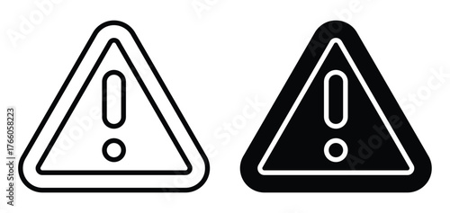 Warning Sign Icon in Black and White Triangle Format with Exclamation Mark