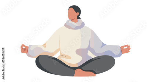 A woman is meditating, promoting mindfulness.