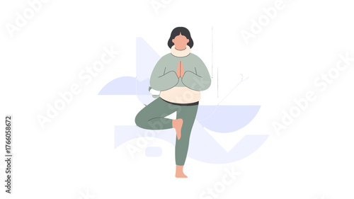 A person practicing a tree pose in a serene setting.