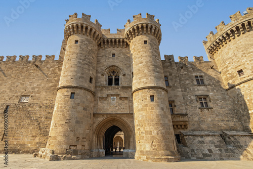 Palace of the Grand Master of the Knights of Rhodes in Greece. Old Town. Sunny Day.