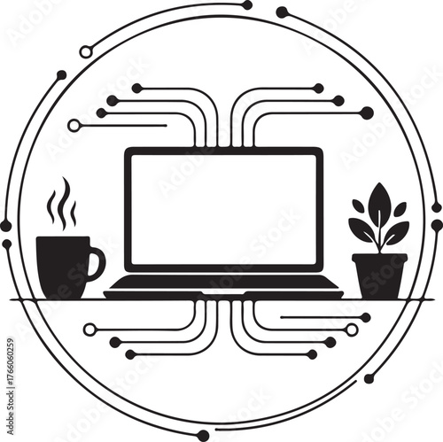 Smart Workspace Flow Futuristic Silhouette Vector of Digital Desk Environment Promoting Focus and Creativity