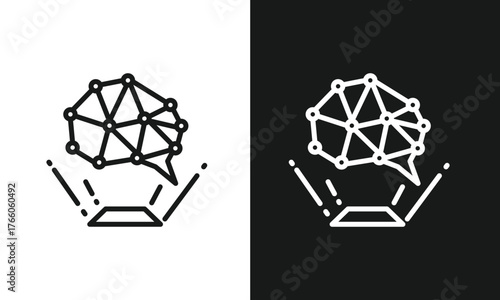 Artificial Intelligence Brain Icon Vector Illustration, Neural Network, Machine Learning, Digital Mind, and Holographic Technology Line Art.