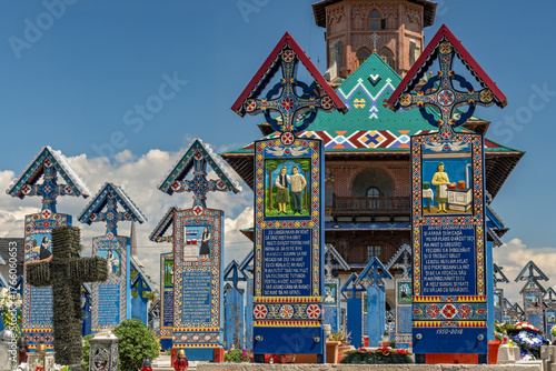 Merry Cemetery in Sapanta village, famous for its painted headstones, one of the major tourist attractions in Romania.