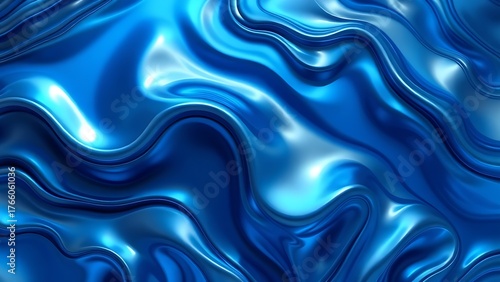 Abstract tech background with flowing liquid metal texture in blue and silver tones.