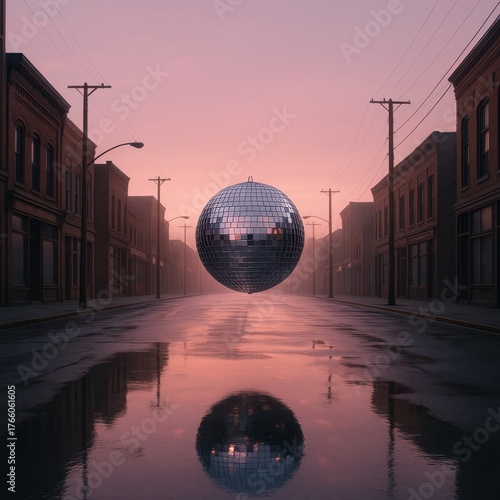 Floating Disco Ball Over Empty Street