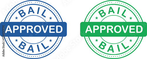Bail approved stamp on white background | Bail icons on white background | Bail approved icons in blue and green vector illustration for legal and financial services isolated on white background