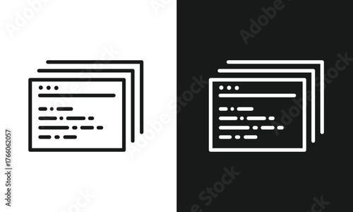 Multiple Code Windows Icon Vector Illustration, Stacked Browser Tabs, Software Development, and Programming Files Line Art for IT Concepts.