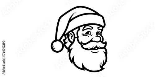 Retro Vintage Santa Claus Head Outline Vector Icon