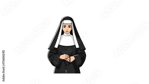 Religious Sister in Black and White Habit Standing Peacefully