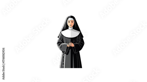 Devout Catholic nun praying in church with serene atmosphere