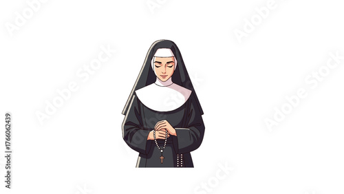 Catholic nun in traditional habit standing with peaceful expression