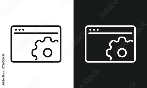 Browser Settings Icon Vector Illustration, Web Page Configuration, Gear Wheel, Software Optimization, and System Options Line Art.