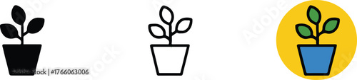 three leaf plant icon pack vector silhouette outline and vibrant colored emblem for packaging web and social media ai eps jpeg png