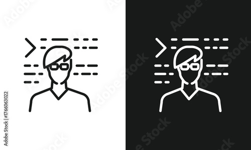 Developer Icon Vector Illustration, Programmer, Software Engineer, Coder, and IT Specialist with Code Background Line Art for Technology Concepts.
