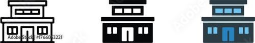 three building icons in line art silhouette and flat color vector set for ui branding and architectural symbol design ai eps jpeg png