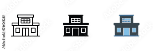 flat vector building icons line art solid and colored variations perfect for iconography ui ux and brand assets