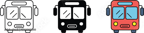 bus icon trio outline solid and colored vector set for transport graphics and UI, minimalist to full color variations, ai eps jpeg png