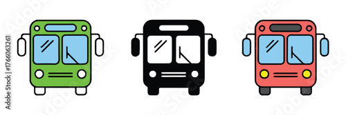 modern bus vector trio outline, solid silhouette, and colored variant for branding signage and apps, ready ai eps jpeg png