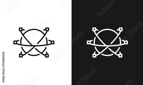 Abstract Global Vector Design Outline Icon A simple line art icon merging a globe with a vector graphic path that has anchor points.