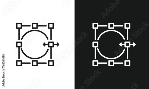 Vector Scaling Transformation Outline Icon A simple line art icon showing a vector shape (circle) within a bounding box, with an arrow indicating scaling or resizing.