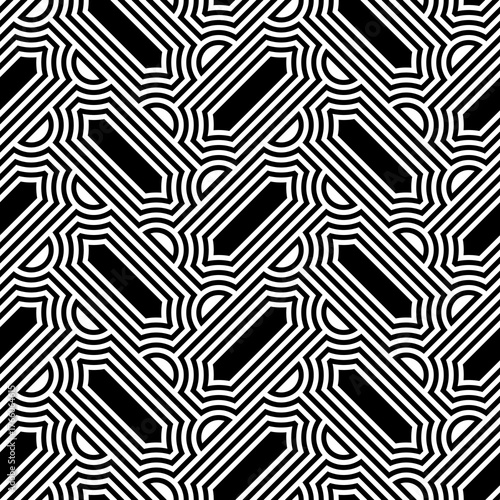 Seamless surface design with slanted figures. Grid image. Herringbone pattern. Slabs tessellation. Floor cladding bricks. Repeated tiles ornament background. Mosaic motif. Pavement wallpaper. Vector.
