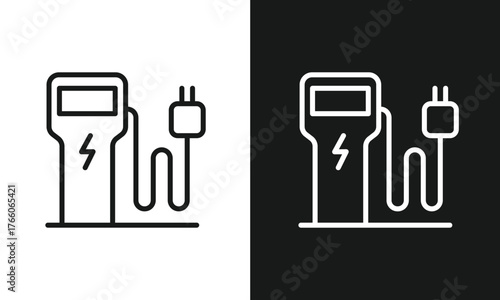 Electric Car Charging Station Outline Icon A clean, modern line art icon featuring an electric vehicle charging station with a cable and plug.