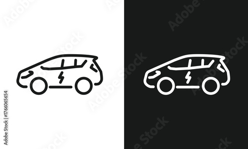 Electric Hatchback Car Outline Icon A simple and modern line art icon of an electric hatchback car with a lightning bolt symbol.