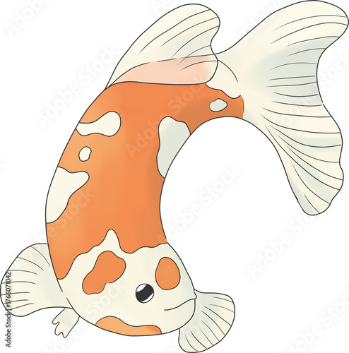 Ilustração de carpa com manchas laranja e branca